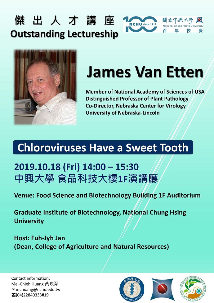 Outstanding Lectureship 10/18 - James Van Ette (Plant Pathology, University of Nebraska-Lincoln)