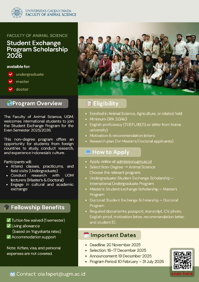 【FW】Student Exchange Program – Faculty of Animal Science, Universitas Gadjah Mada